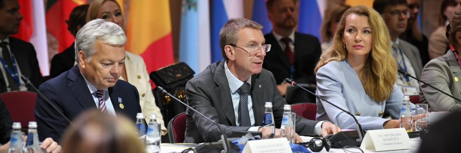 유럽 법무장관 비공식 회의에서 연설하는 라트비아 에드가르스 린케비치 대통령